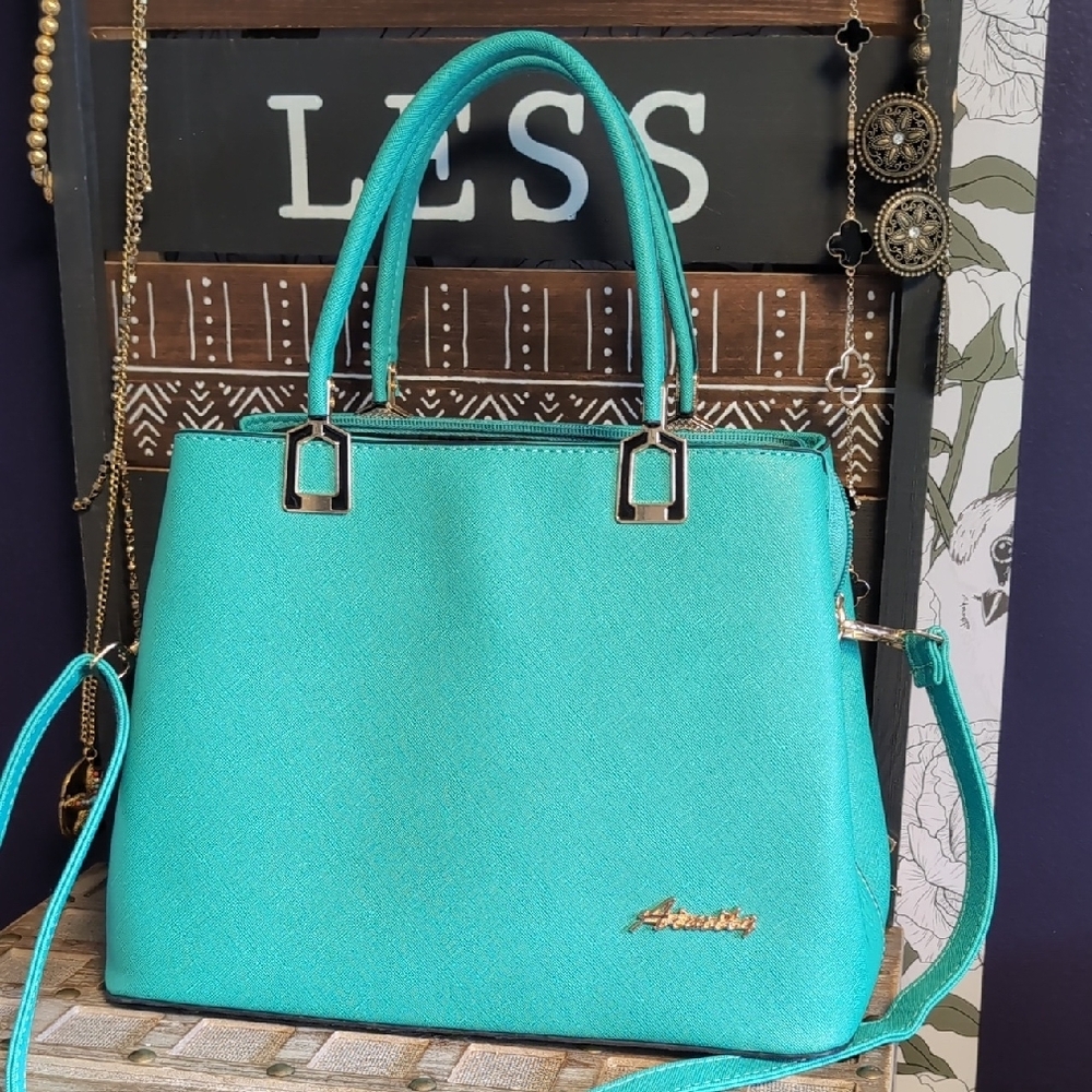Vintage Style Sea Blue Classic Carryall Handbag - Picture 2 of 14